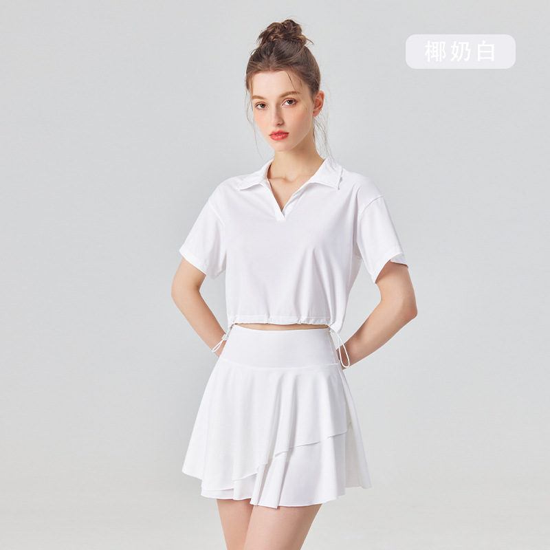 Traje deportivo casual falda verano Mujer nueva protección solar Polo cuello delgado yoga manga corta Camiseta falda conjunto de dos piezas
