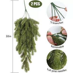 Simulated pine needle green plants Christmas simulated plant accessories ornaments artificial Christmas pine and cypress branches decorative wall hanging rattan