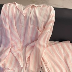 韩系ins高级感条纹长袖睡衣女2025春季新款女士可出门家居服套装