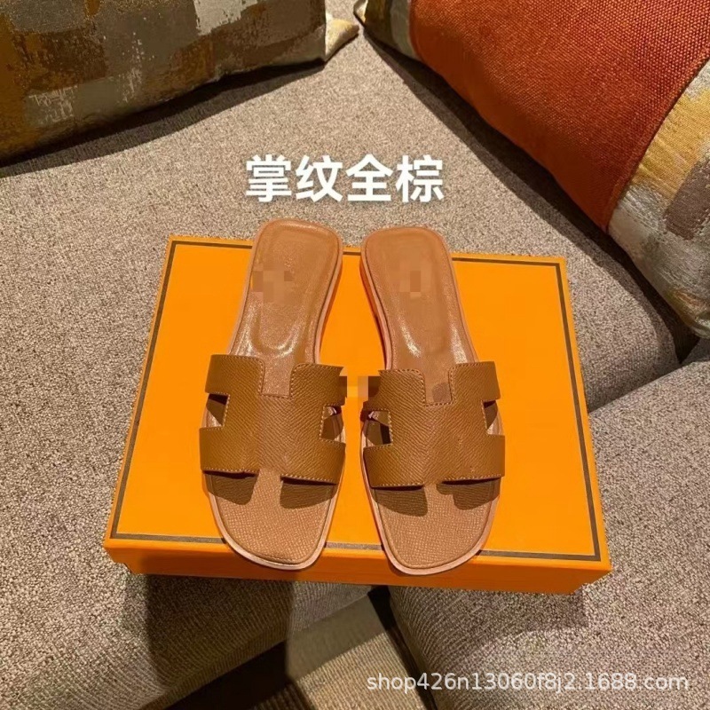 外贸经典款H家拖鞋女夏季高版本休闲一字型羊皮平底拖鞋批出货快|undefined