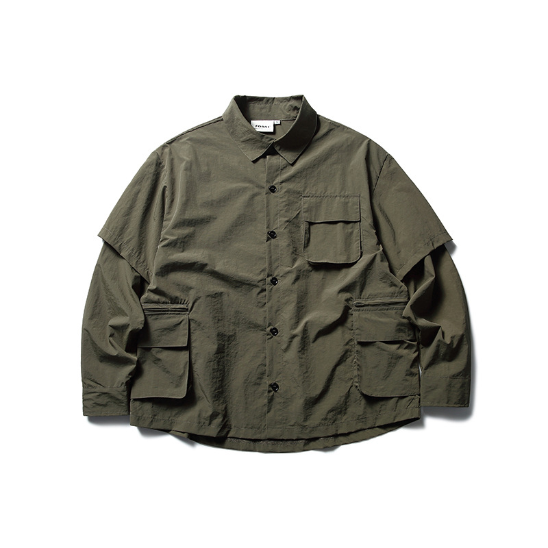 Autumn Japanese retro solid color design shirt