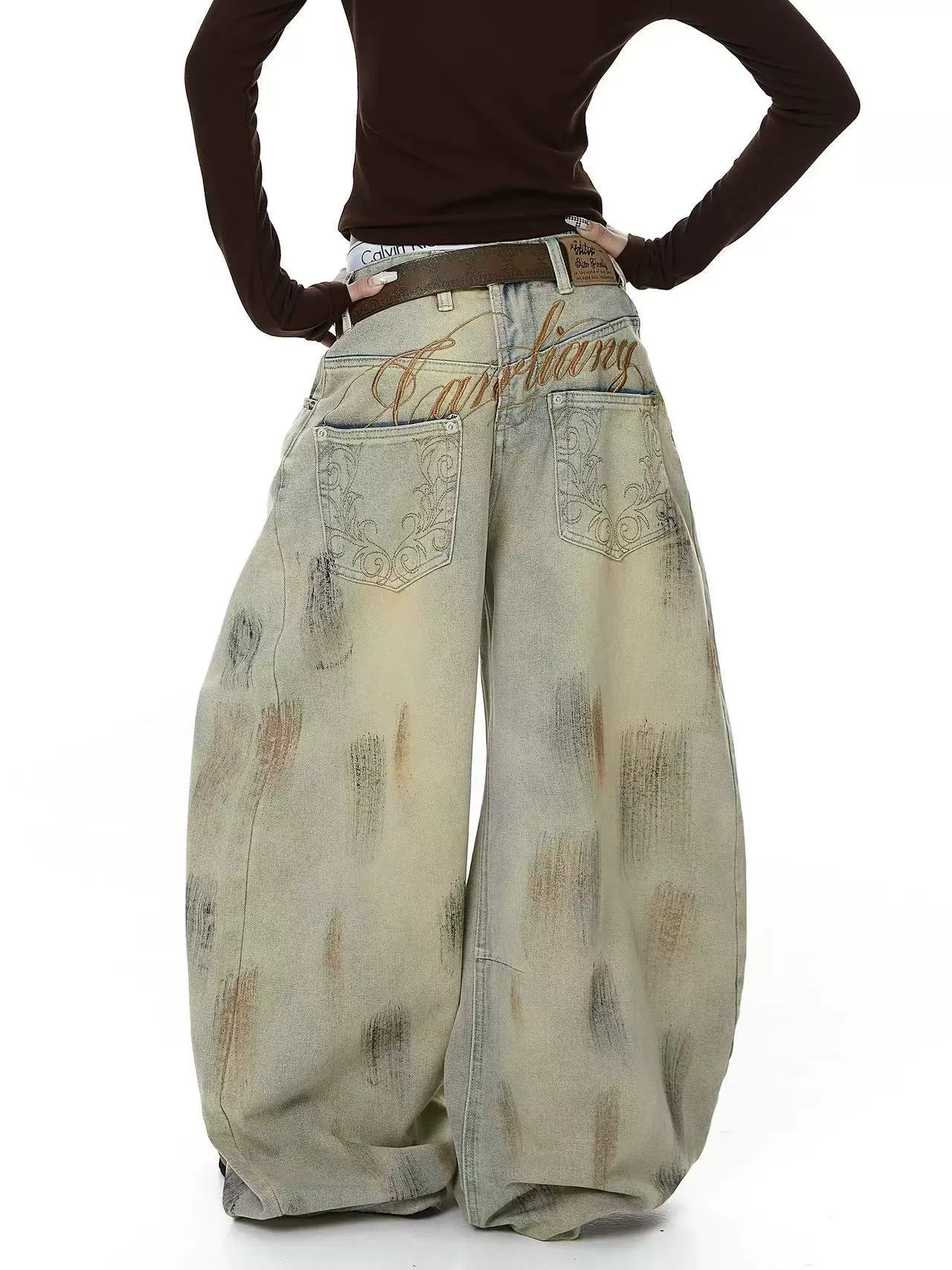 Джинсы ретро осень, дизайнерские брюки, американский стиль, оверсайз, свободный крой