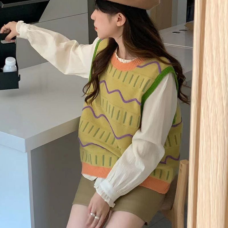 24 invierno Puyuan ondulado colorido plegable vestir suéter sin mangas chaleco para mujeres otoño invierno 2024 image 3