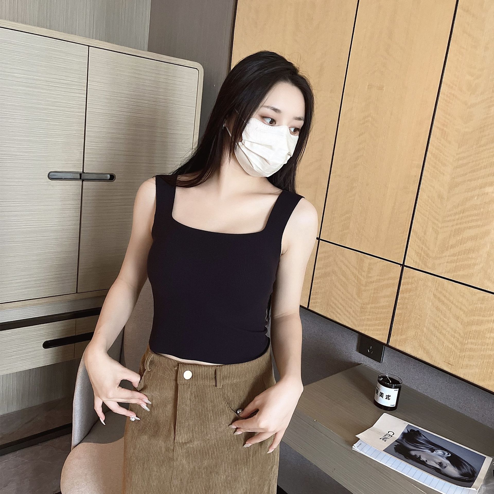 Otoño e invierno de longitud media cepillado térmica superior interior y exterior desgaste Chaleco de elevación sin fisuras soporte suave con almohadilla de pecho ropa interior para mujeres