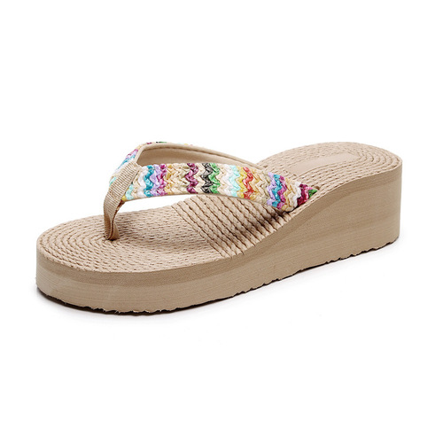 Summer New Artificial Grass Weave Wedge Platform Crocs Women's PP Grass Beach Casual Thick Sole Outer Sandals Direct Supply