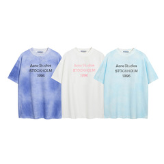 夏の新型ac1996は古いグラデーション文字半袖tシャツ25早春男女ゆるいカップルシャツを磨いた