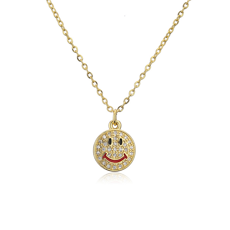 fashion 18K smiley emoji geometric copper inlaid zircon necklace wholesale nihaojewelry