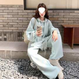 特大码300斤休闲连帽卫衣套装女春秋胖蕾丝高腰显瘦长裤三件套2