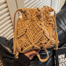 跨境小众女士单肩包棉绳钩针包复古风都市百搭单肩女包斜跨编织包