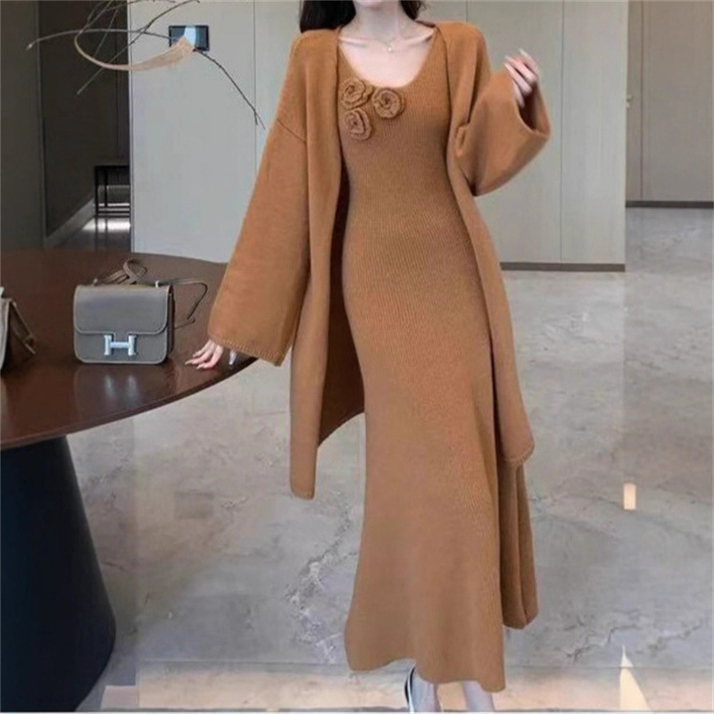 法式优雅气质慵懒风针织套装裙2025秋冬新款毛衣开衫连衣裙两件套