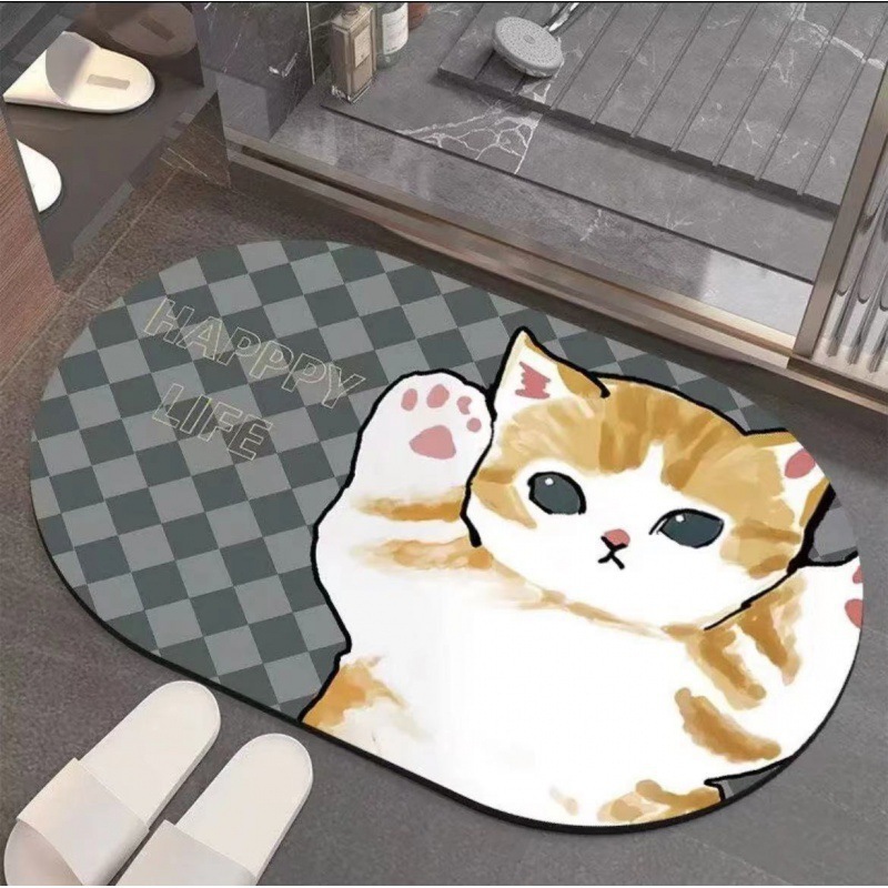 浴室ドア吸収性フロアマットかわいい漫画猫バスルームマットクリエイティブ漫画汚れ防止滑り止め速乾性フットマット|undefined