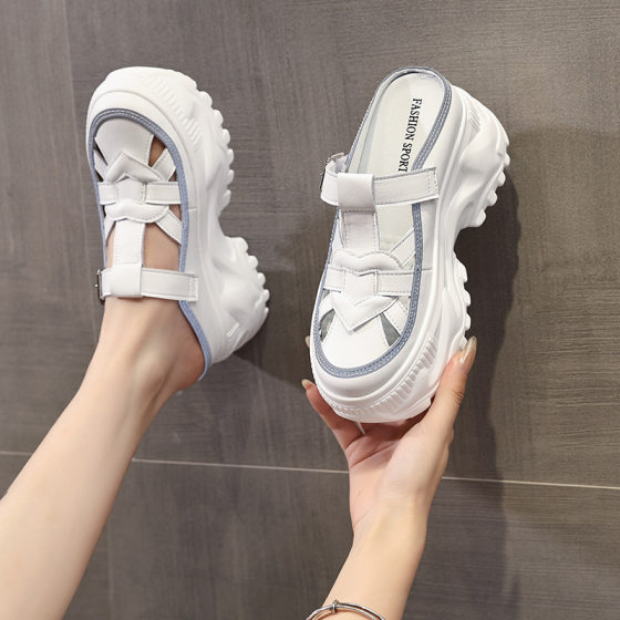Summer wear slippers women's thick bottom 2024 new breathable sandals platform bottom hollow increased a generation of hair