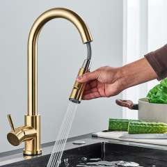 Cross-border foreign trade 304 stainless steel kitchen pull-out faucet Gold black brushed water basin sink faucet