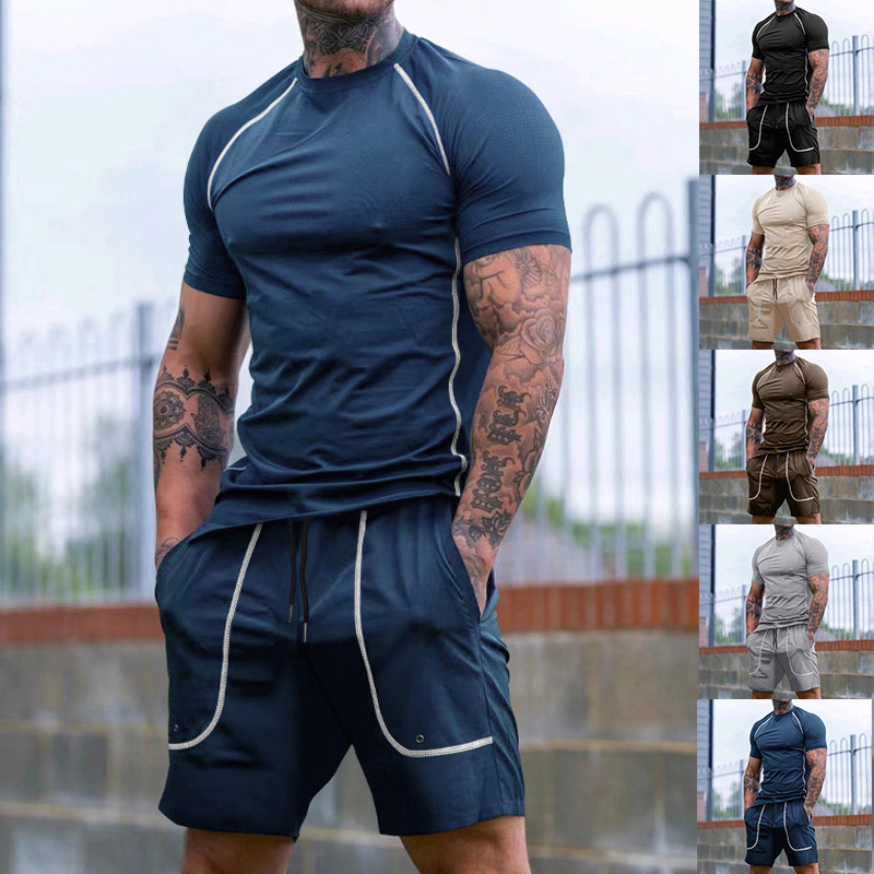 Transfronterizos europeos y estadounidenses TK verano hombre deportivo casual simple estilo americano de hombro pantalones cortos de mangas cortas de dos piezas