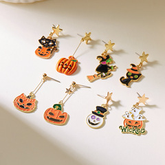 速売通TEMU新型ハロウィーンイヤリング創意個性万聖非対称カボチャ幽霊ピアス女性卸売り
