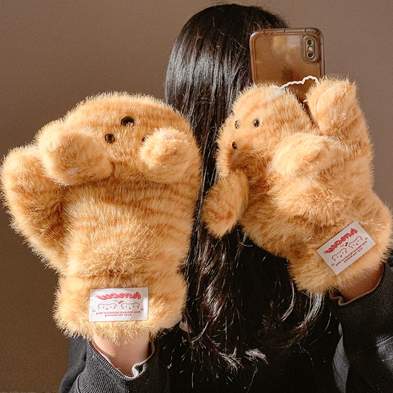 Guantes mujeres otoño e invierno 2024 nuevo estilo lindo cálido algodón grueso ciclismo de invierno cuello halter frío más guantes de terciopelo