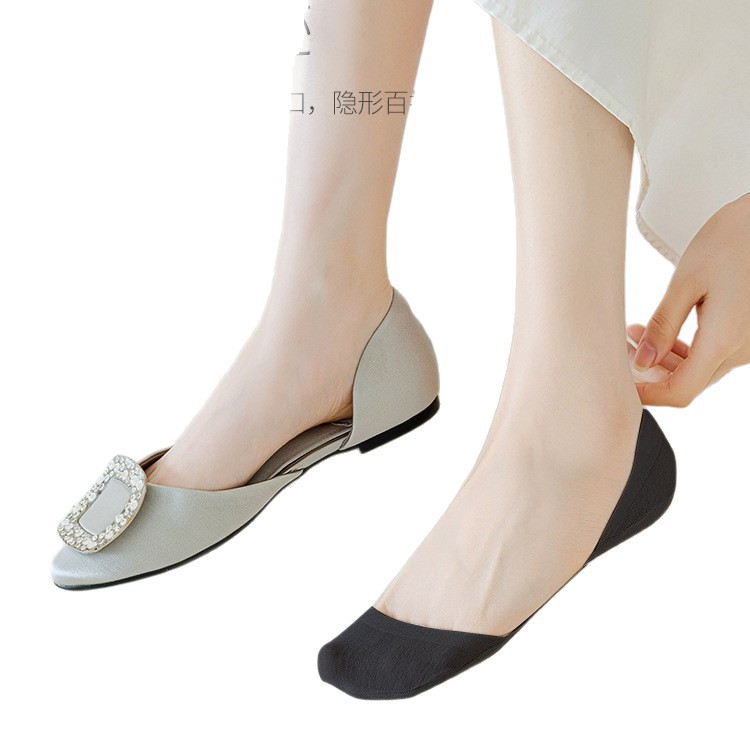 Wholesale Women's Thin Low-Cut Invisible Pure Cotton Non-Slip Boat Socks for High Heels