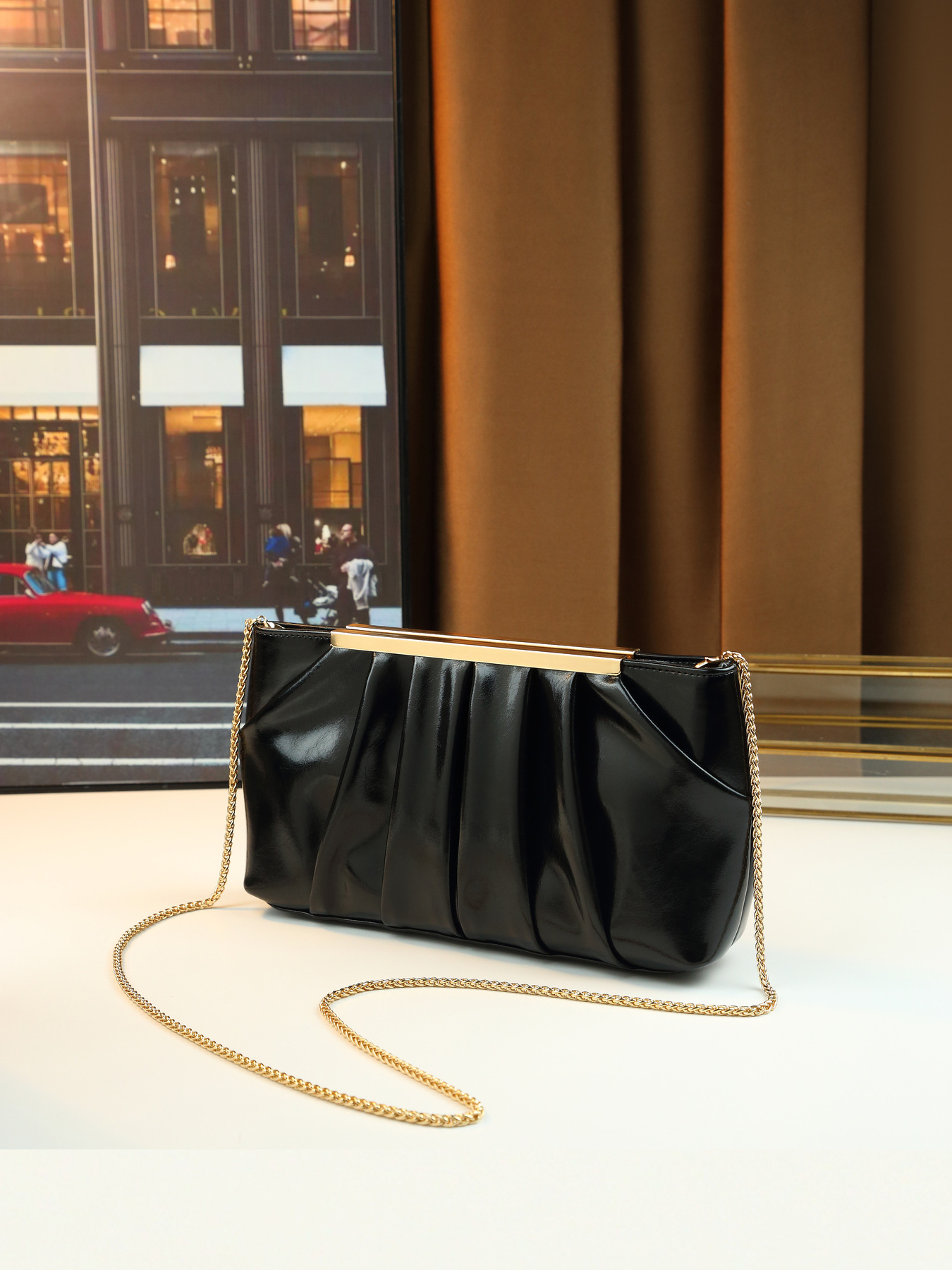 Elegante pochette da sera donna borsa a tracolla plissettata_voghion.com