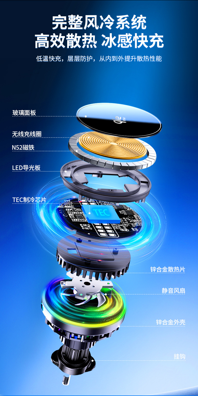 H7 New Model Qi2.2 25W Magnetic Wireless Charging Car Phone Holder with Semiconductor Cooling Fan for Navigation