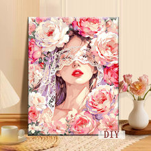 头巾少女diy数字油画手工填色人物肖像油画治愈客厅卧室装饰挂画