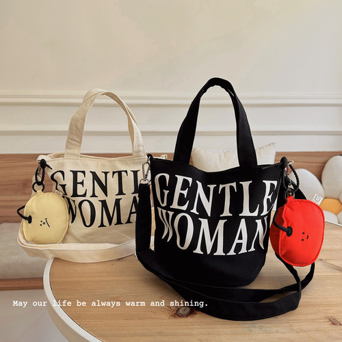 Trendy brand letter mini crossbody bag  new portable lunch box bag Korean style design canvas storage mobile phone bag