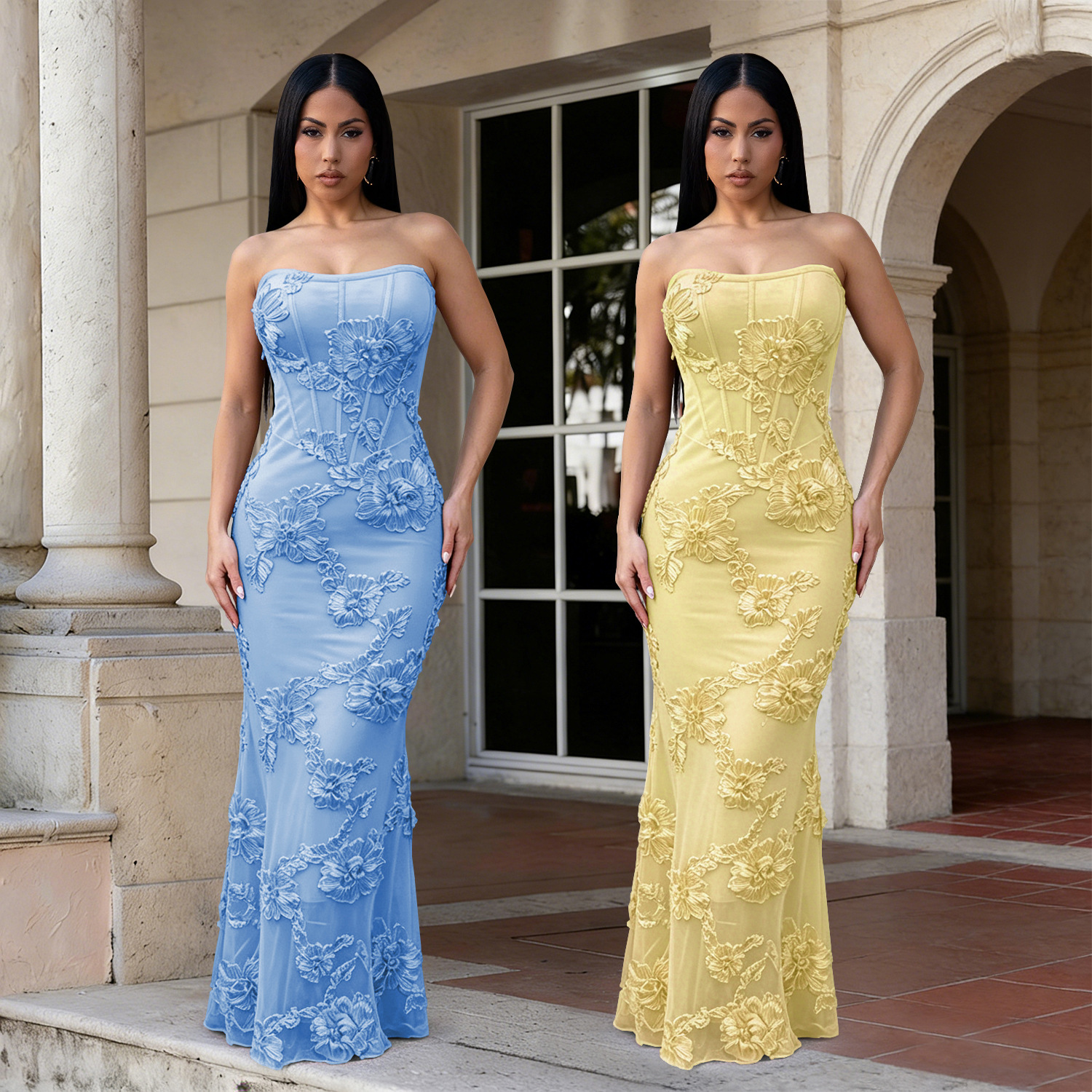 C7686 Aliexpress transfronterizo Amazon Europa y América de moda de mujer sexy tela de tela de pecho vestido de flor vertical image 1