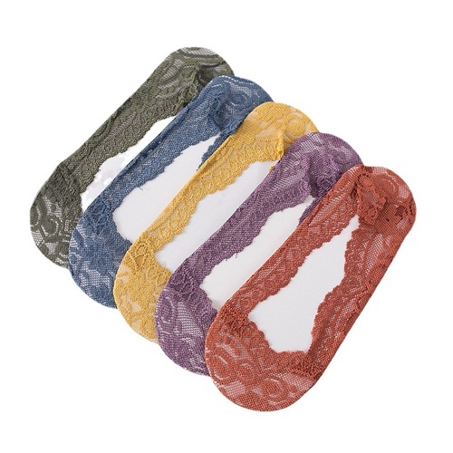 Boat socks for women, retro lace socks for women, pure cotton socks with shallow bottoms, fully invisible silicone non-slip high heels socks wholesale