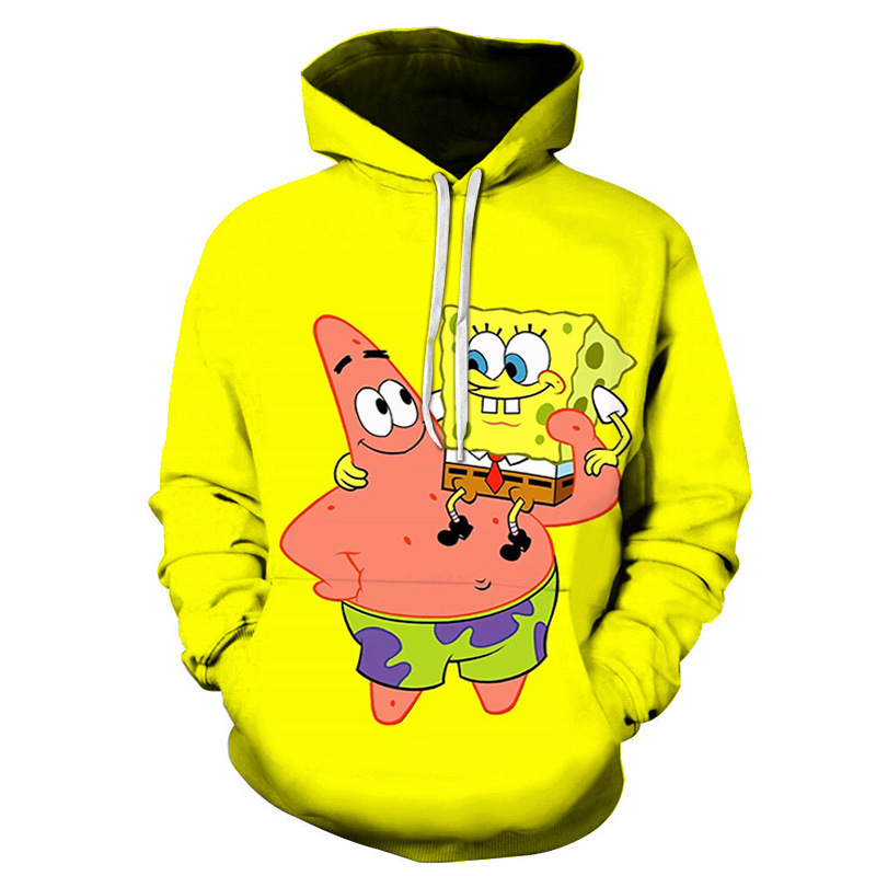 Autumn and Winter 2021 New Anime Spongebob 3D Digital Printing Men's Loose Casual Hooded Sweatshirt Autumn and Winter 2021 New Anime Spongebob 3D Digital Printing Men's Loose Casual Hooded Sweatshirt