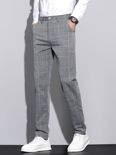 Spring and summer new style casual pants for men, simple plaid figure-fitting personality all-matching straight pants for men, comfortable