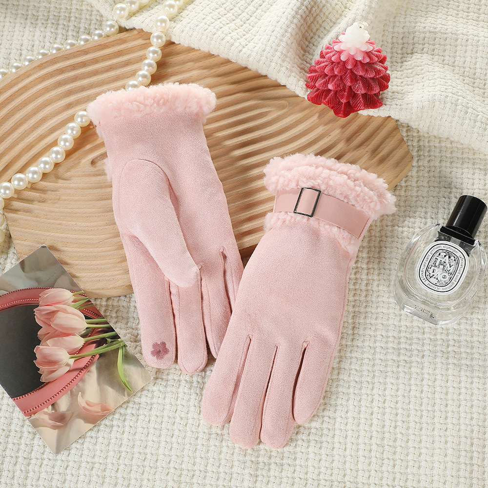 Guantes cálidos de invierno para mujeres, guantes de lana creativos para conducir vehículos eléctricos a prueba de viento con pantalla táctil de seda