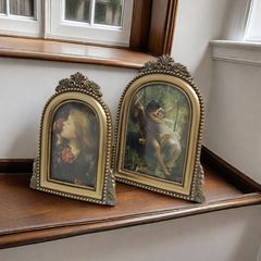 歐式客廳臥室復古相框擺件裝飾畫歐式輕奢雕花橢圓形掛牆玻璃畫框