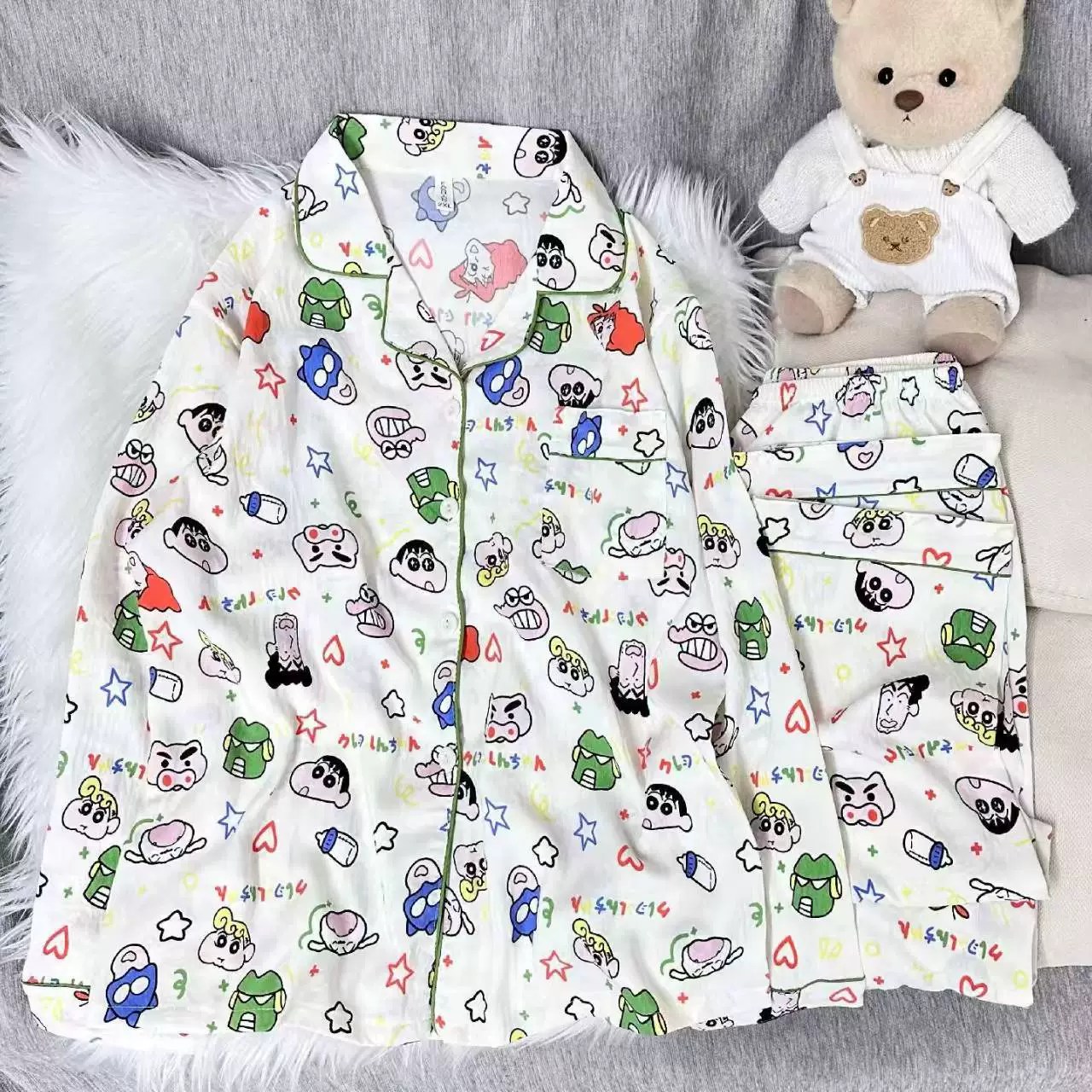Осенняя милая пижама Hello Kitty, фуксиевая кардиган-стиль, различные принты, размеры M–XXL