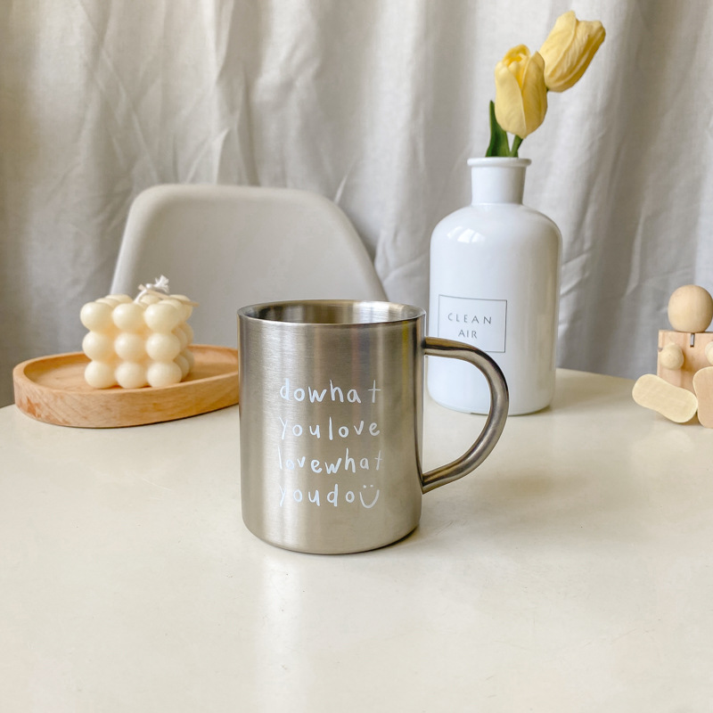 Corea del Sur ins estilo nicho 304 Acero inoxidable taza simple inglés carta café acampar al aire libre de agua