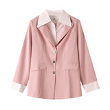 300斤特大码女装胖mmPOLO领假两件通勤风外套春秋新款西装上衣，女装短外套，变形策服饰