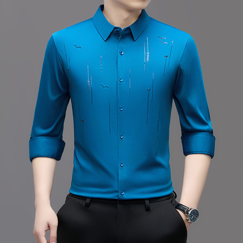 Cross-Border Export 2025 New Autum Men's High Elastic Sequin Casual Shirt