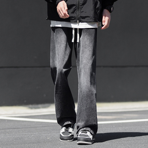 2025 Autumn/Winter Main Collection Men's Hong Kong Style Loose Straight Leg Washed Retro Elastic Waist Rubber Band Casual Pants