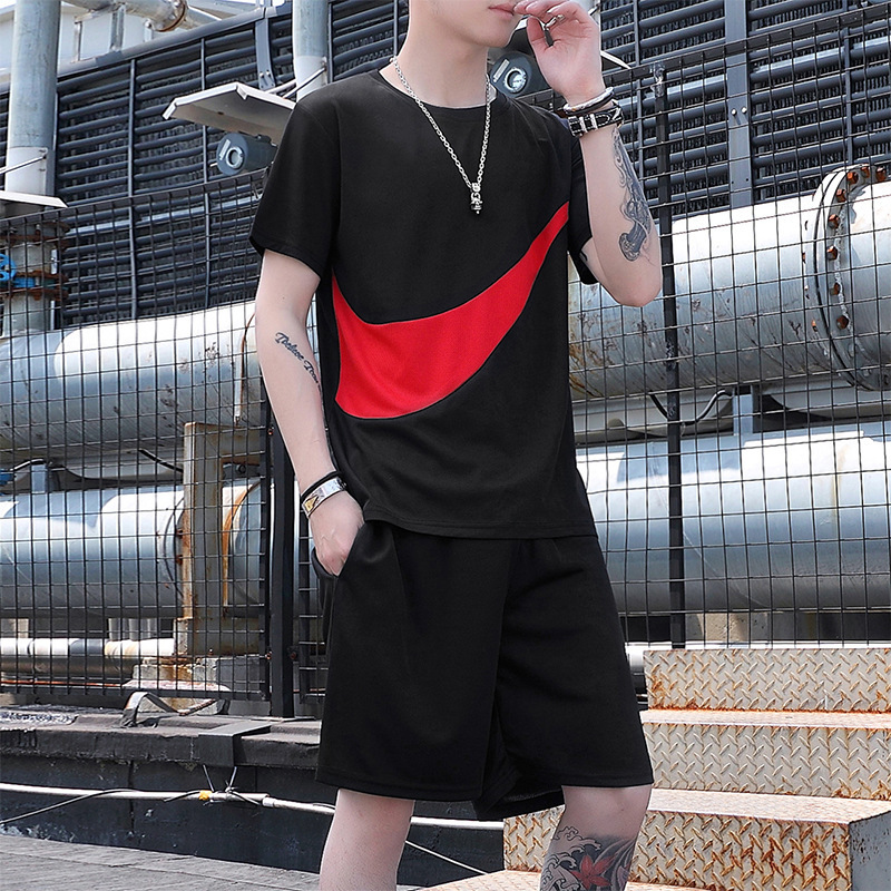 Traje deportivo para hombres Casual de dos piezas Set de pantalones de cinco puntos Running Fitness Traje deportivo de cuello redondo Camiseta de mangas cortas