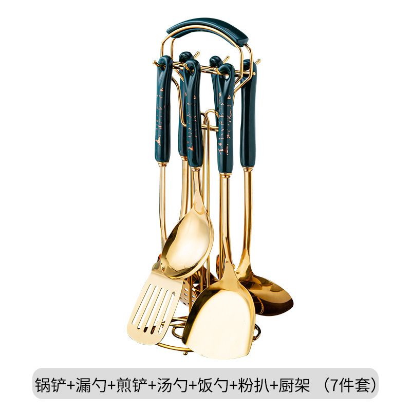 北欧の軽い豪華な料理道具セット料理シャベルスプーン7点セットセラミックハンドルステンレス製シャベルスプーン台所用品|undefined