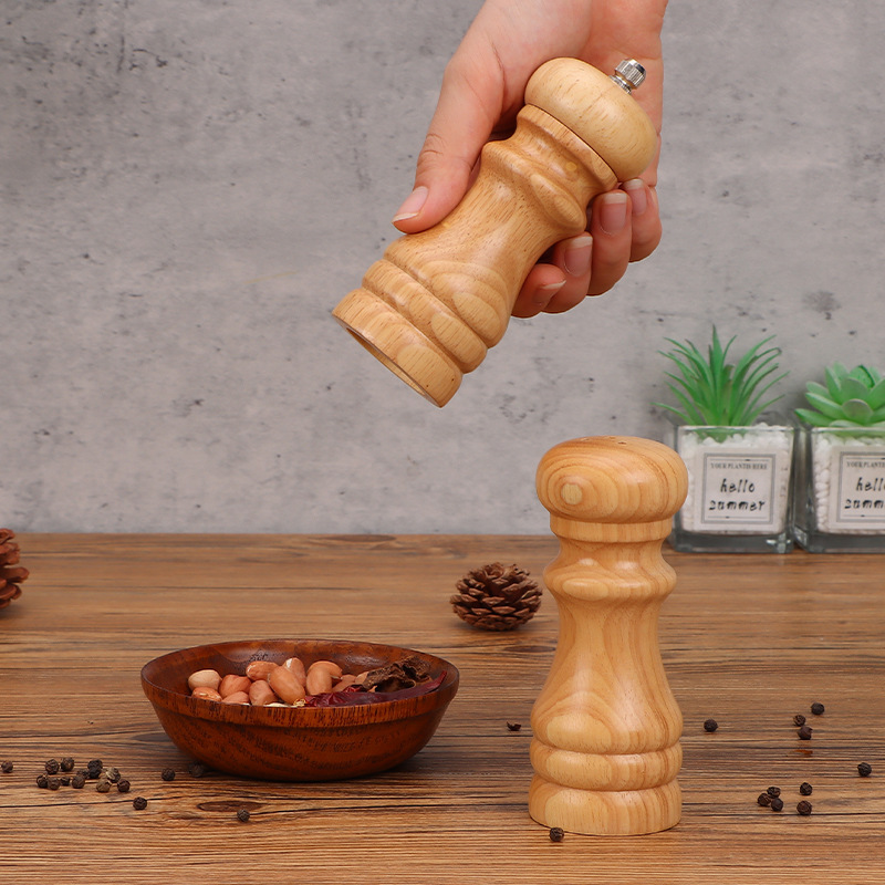Goma simple madera molinillo de pimienta manual de cocina molienda traje negro pimienta sal de mar de madera al por mayor
