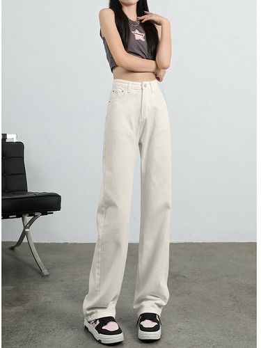 Cross-border supply Korean-style simple straight-leg jeans for women, autumn and winter new slimming versatile wide-leg high-waist denim pants