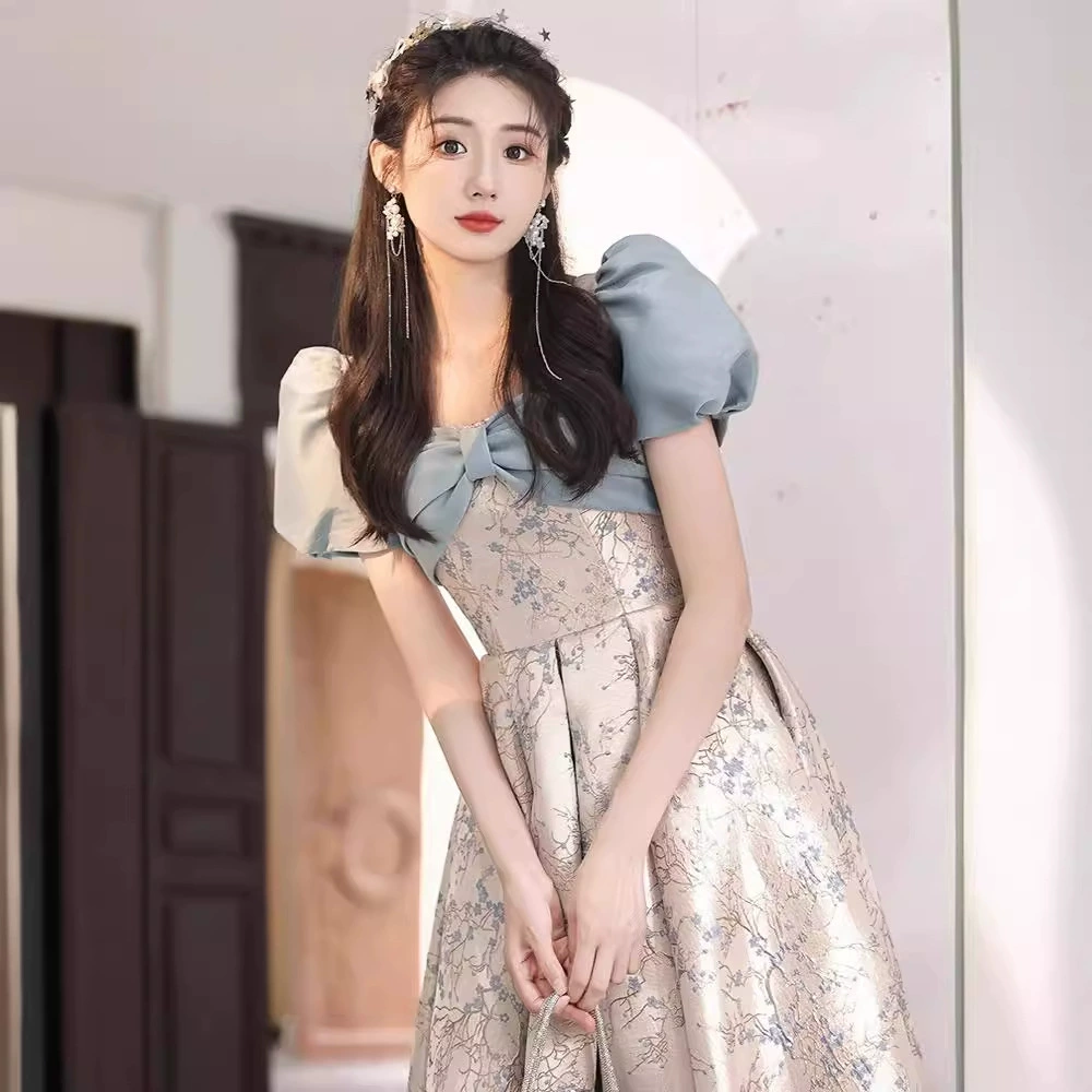 Вечернее Платье синее женское высококачественное принцесса стиль взрослой церемонии свет Роскошная ниша ежегодное собрание хозяина банкета платье