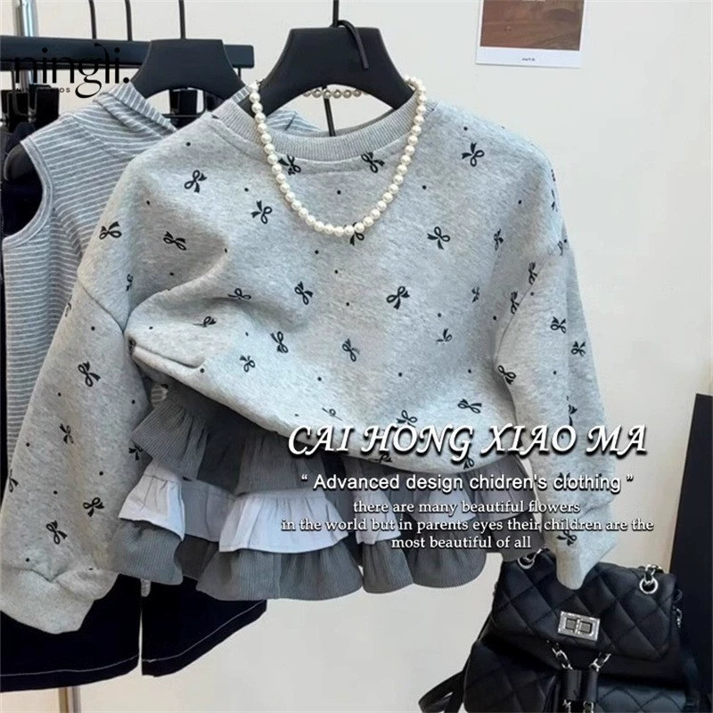 柠里 Autumn set, юбка, детский вязаный свитер, куртка, детская одежда, западный стиль