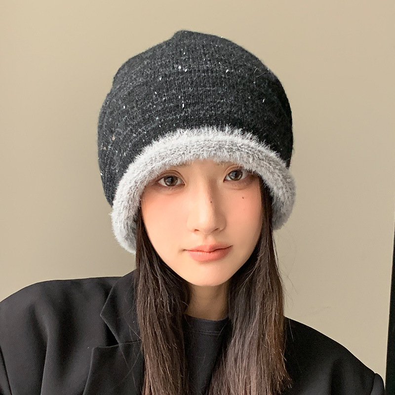 秋冬护耳保暖包头帽子女款大头围显脸小堆堆帽韩系拼色百搭针织帽|undefined