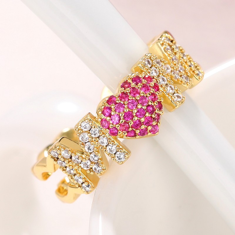 6g Weight Zircon Inlay Material Open Rings Classification Adjustable Ring Size 1 Piece Quantity Daily, Street Occasion Copper Material Letter, Heart Shape Pattern Women's Gender Inlay Design Shiny Style Shiny Letter Heart Shape Copper Inlay Zircon Open Rings 27