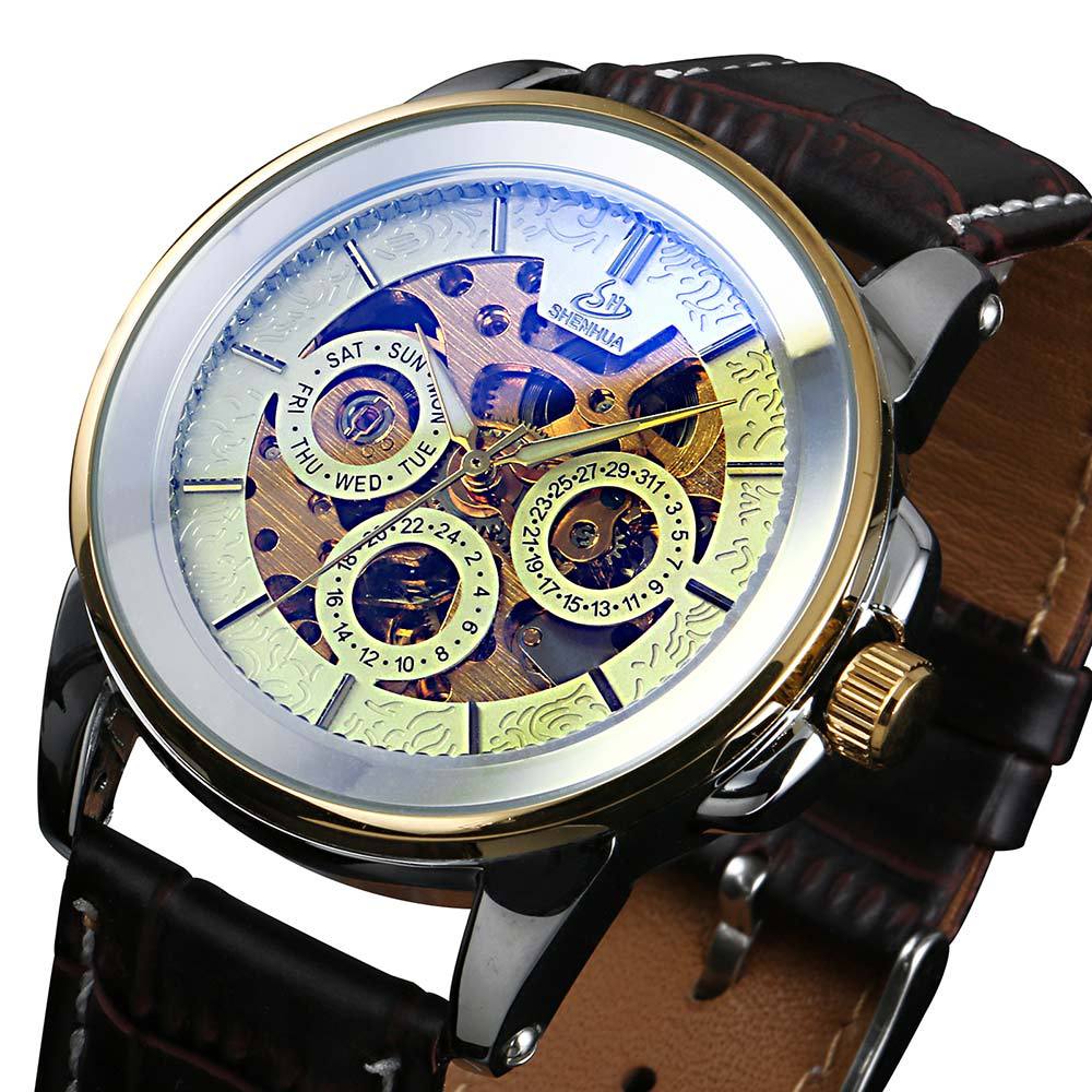 72g Weight Tempered Glass Mirror Material Genuine Leather, Steel Belt Strap Material Watch Classification Pointer Display Type Butterfly Double Snap, Buckle Buckle Style Round Dial Shape Casual, Daily Occasion Mechanical Movement Color Block Pattern All Seasons Season Men's Gender Retro Style Retro Color Block Butterfly Double Snap Buckle Mechanical Watch Men's Watches 14