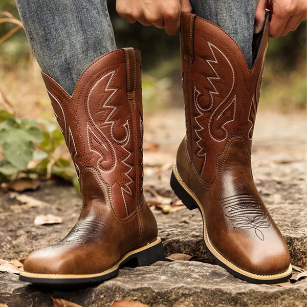 Shipping Ultra-Fast 8802 High-Top Embroidered Retro Pull-On Large Wide-Head Western Cowboy Boots Opp Zipper Bag Packaging