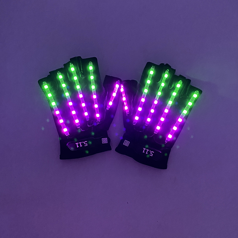 #547 5V多功能-led金刚狼手套（充电款）-七彩流水款