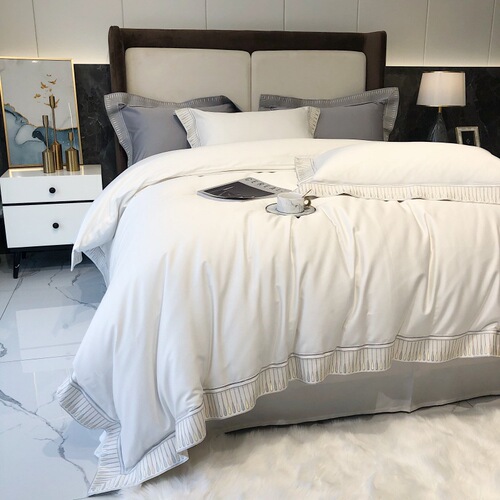 Light Luxury Class A 140-count Pure Cotton Four-Piece Set Long Staple Cotton High-End Embroidered Comforter Sheet Set All-Cotton Nudist Bedding Set