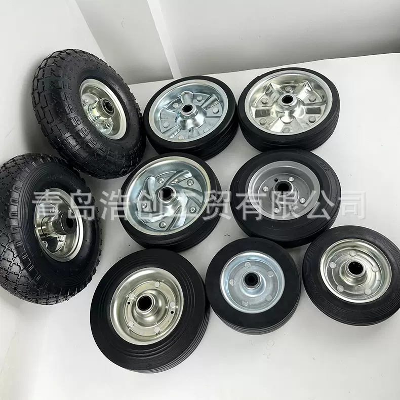 6寸8寸10寸实心轮 拖车卡箍式导轮千斤顶轮子导向轮支架轮橡胶轮