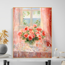 DIY数字油画高颜值新款纯手绘解压窗台玫瑰环保丙烯颜料挂于卧室